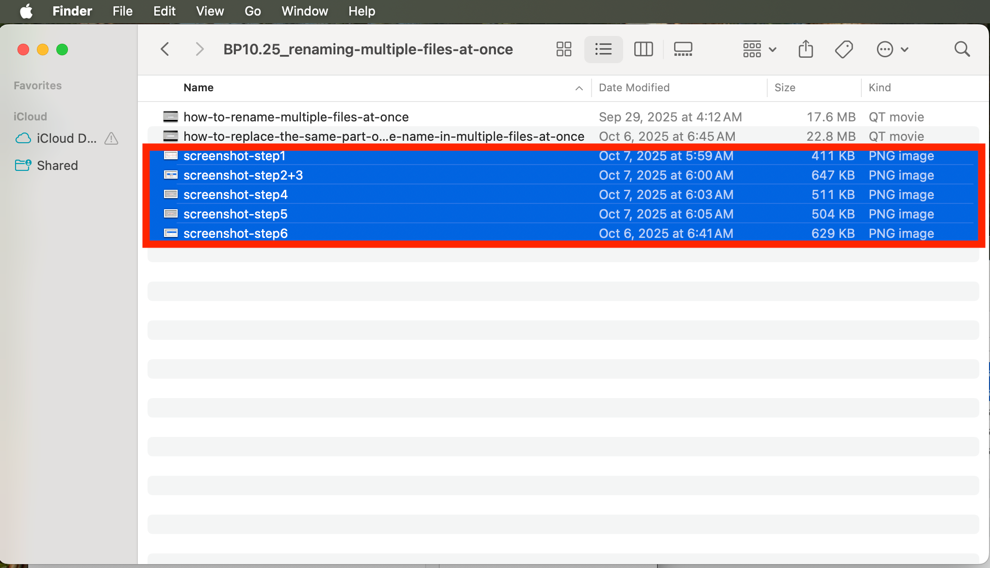 rename multiple files same prefix highlight all files