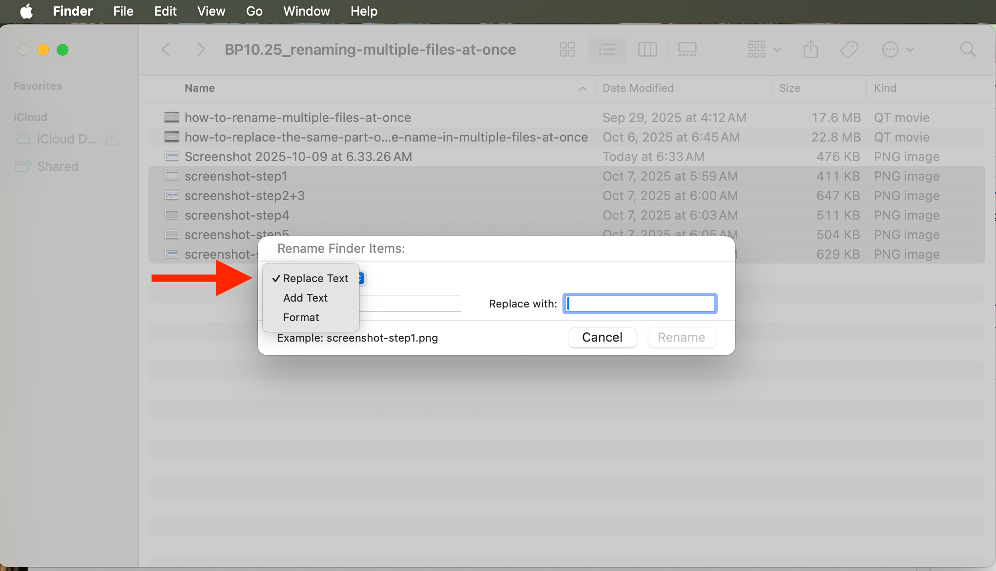 select "replace" text