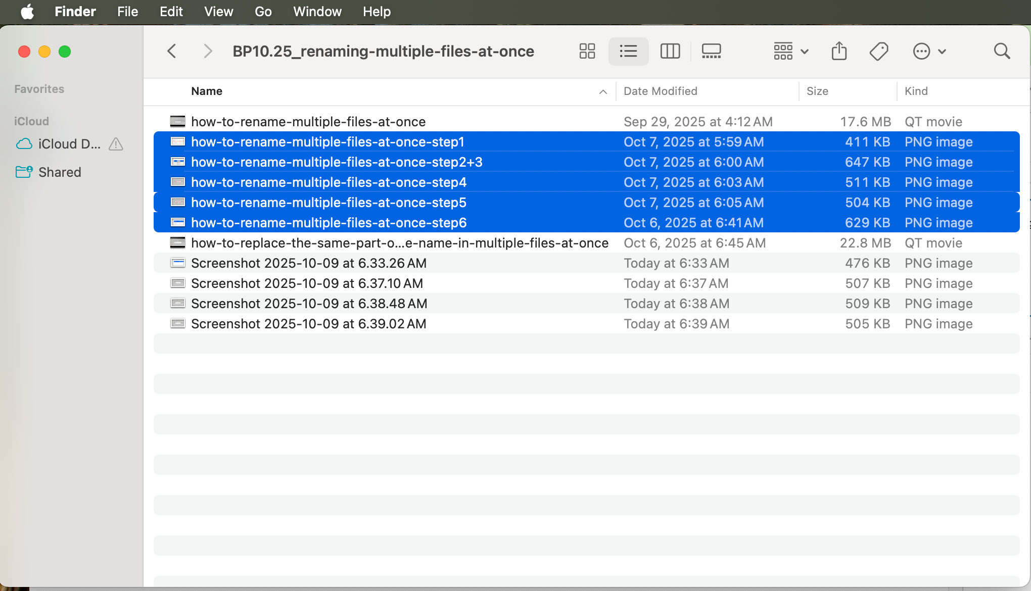 Multiple files are renames at once with the new text in the file name