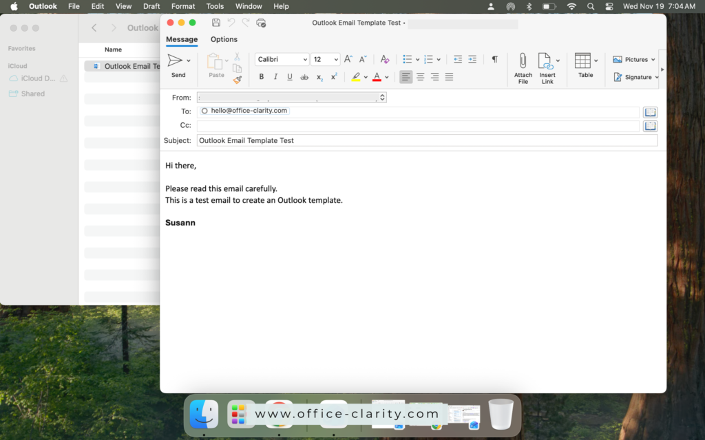 saved email template opened