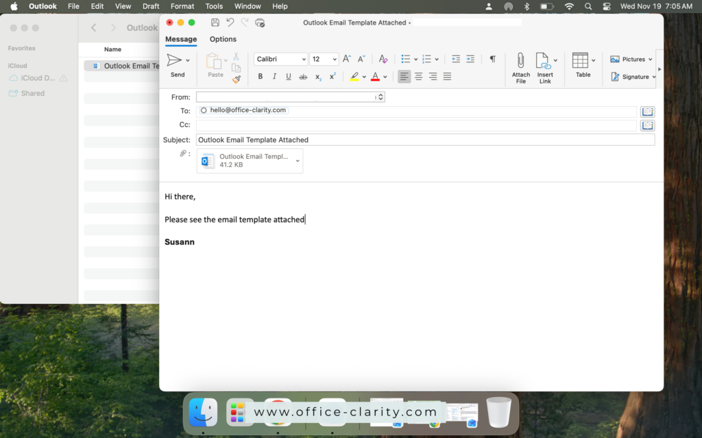 saving template as email attachment