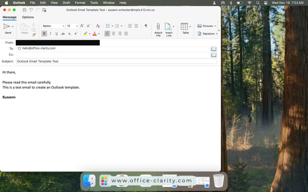 email to be saved as an outlook template