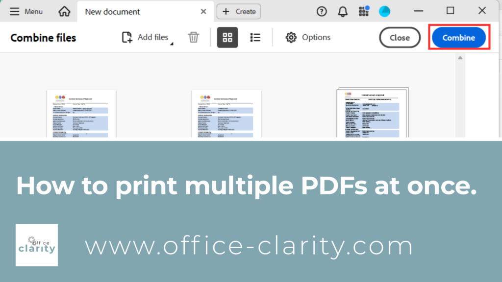click combine when Adobe open to create one PDFs file